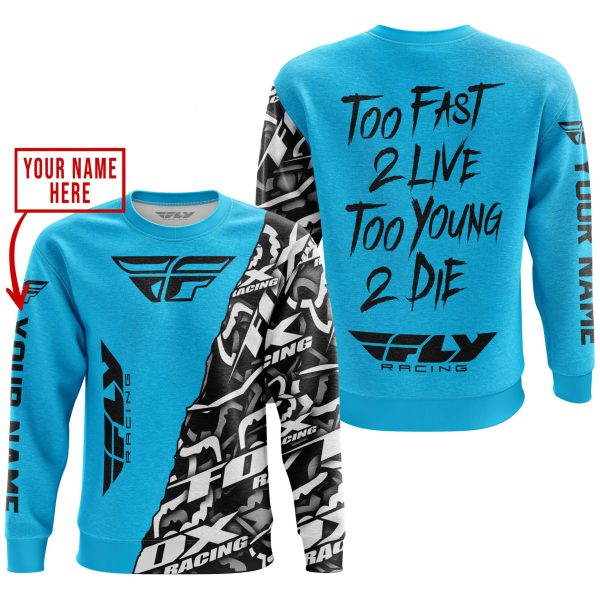 TOO FAST TO LIVE TOO YOUNG TO DIE - LIMITED EDITION - CUSTOM NAME - FLY RACING - SKY BLUE - Image 3