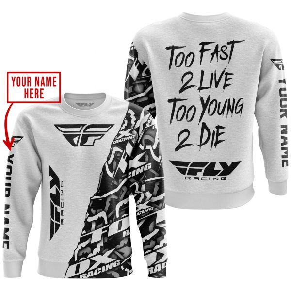 TOO FAST TO LIVE TOO YOUNG TO DIE - LIMITED EDITION - CUSTOM NAME - FLY RACING - WHITE - Image 3