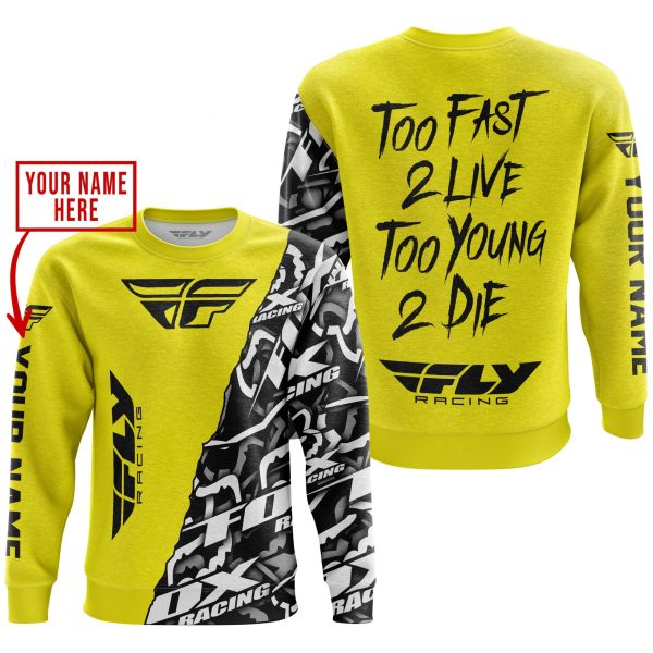 TOO FAST TO LIVE TOO YOUNG TO DIE - LIMITED EDITION - CUSTOM NAME - FLY RACING - YELLOW - Image 3