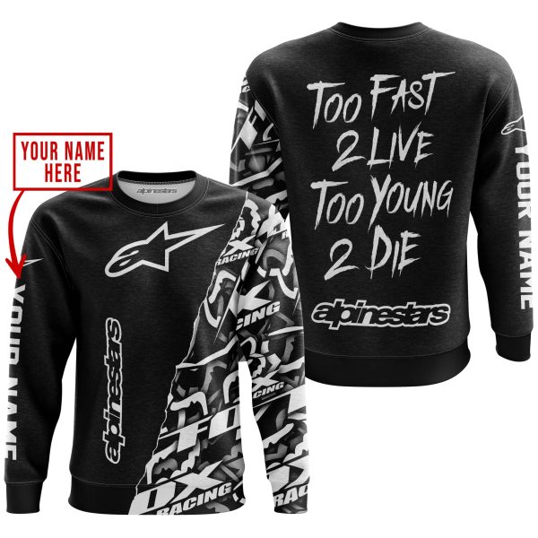 TOO FAST TO LIVE TOO YOUNG TO DIE - LIMITED EDITION - CUSTOM NAME - ALPINESTARS - BLACK - Image 3