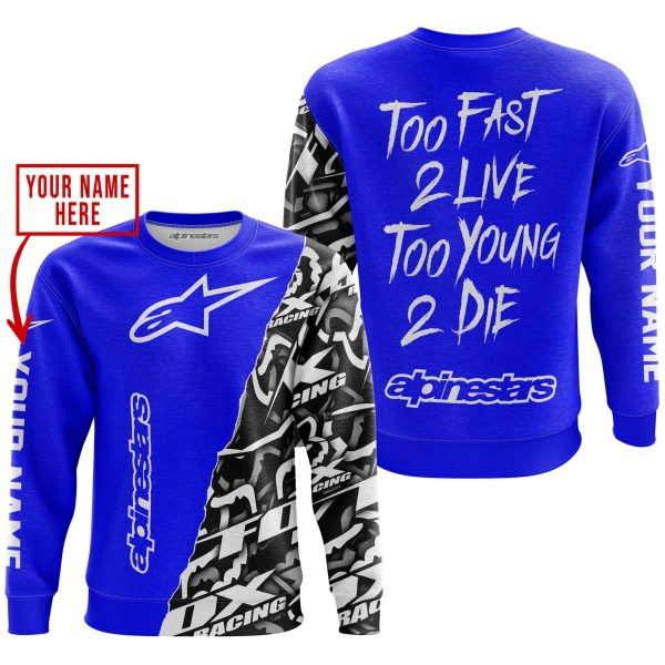 TOO FAST TO LIVE TOO YOUNG TO DIE - LIMITED EDITION - CUSTOM NAME - ALPINESTARS - BLUE - Image 3