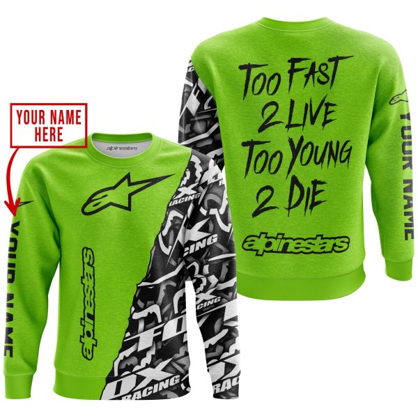 TOO FAST TO LIVE TOO YOUNG TO DIE - LIMITED EDITION - CUSTOM NAME - ALPINESTARS - GREEN 1 - Image 3