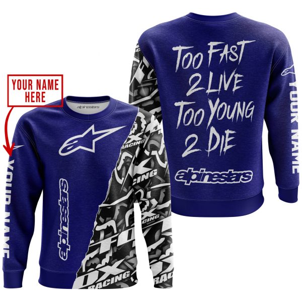TOO FAST TO LIVE TOO YOUNG TO DIE - LIMITED EDITION - CUSTOM NAME - ALPINESTARS - NAVY - Image 3