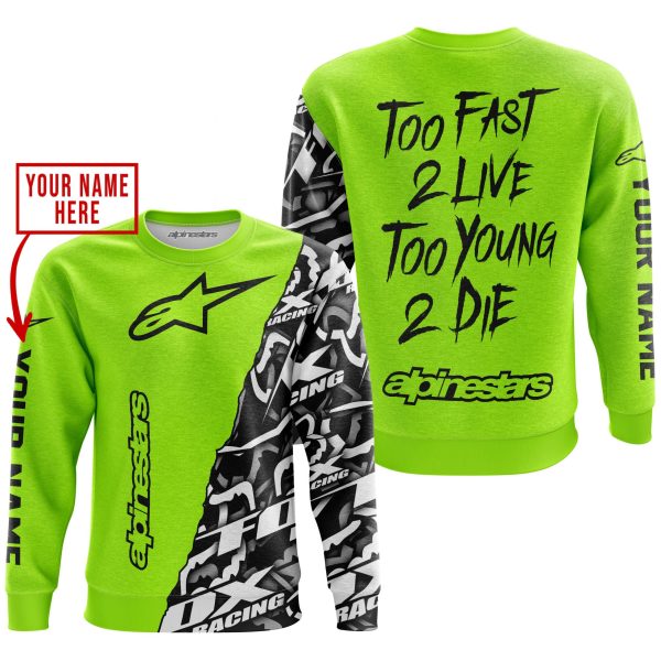 TOO FAST TO LIVE TOO YOUNG TO DIE - LIMITED EDITION - CUSTOM NAME - ALPINESTARS - NEON - Image 3