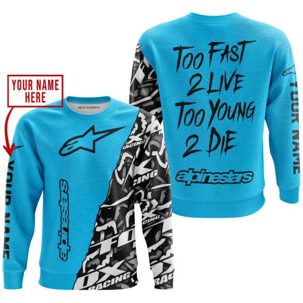 TOO FAST TO LIVE TOO YOUNG TO DIE - LIMITED EDITION - CUSTOM NAME - ALPINESTARS - SKY BLUE - Image 4
