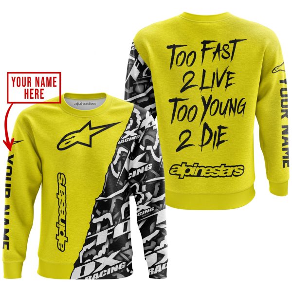 TOO FAST TO LIVE TOO YOUNG TO DIE - LIMITED EDITION - CUSTOM NAME - ALPINESTARS - YELLOW - Image 3
