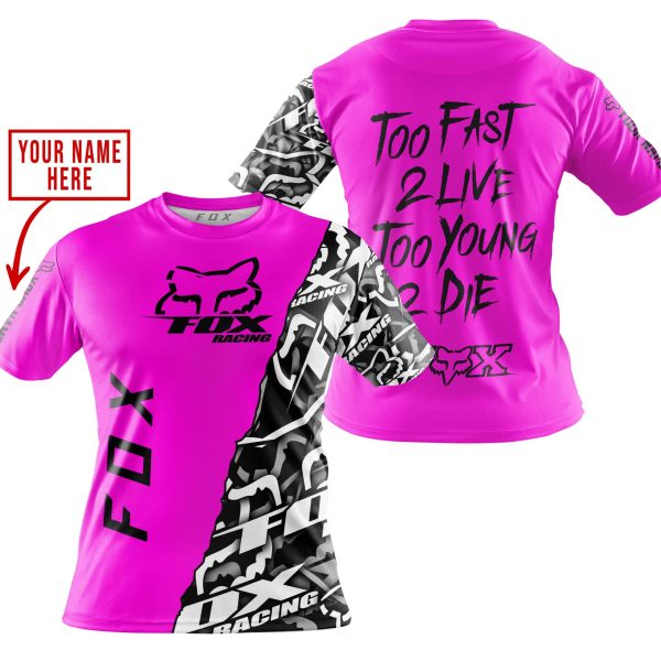 TOO FAST TO LIVE TOO YOUNG TO DIE - LIMITED EDITION - CUSTOM NAME - FOX RACING - PINK - Image 2