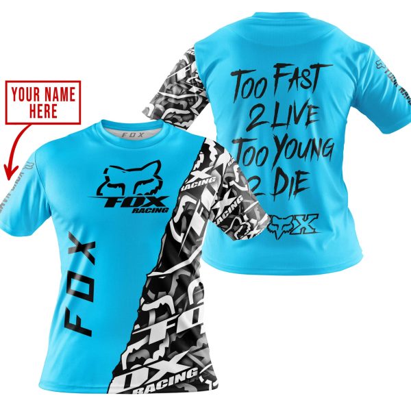 TOO FAST TO LIVE TOO YOUNG TO DIE - LIMITED EDITION - CUSTOM NAME - FOX RACING - SKY BLUE - Image 4