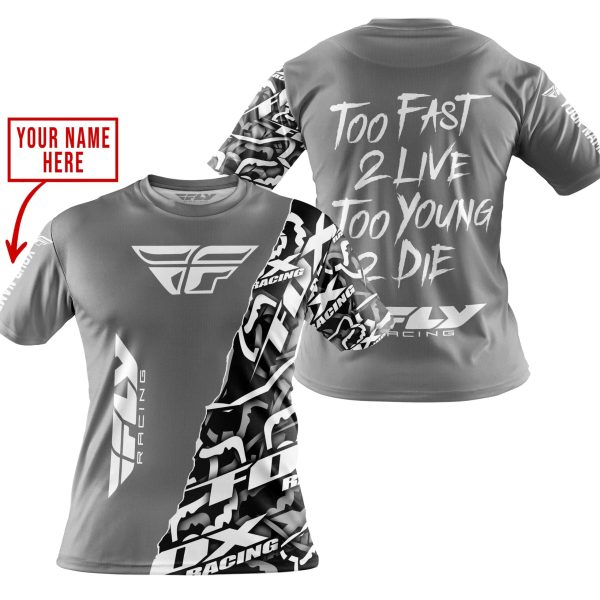 TOO FAST TO LIVE TOO YOUNG TO DIE - LIMITED EDITION - CUSTOM NAME - FLY RACING - GREY - Image 4