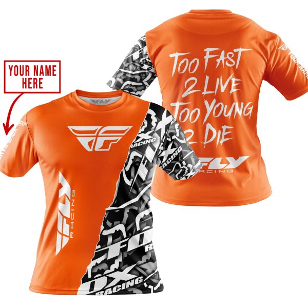 TOO FAST TO LIVE TOO YOUNG TO DIE - LIMITED EDITION - CUSTOM NAME - FLY RACING - ORANGE - Image 4
