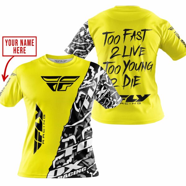 TOO FAST TO LIVE TOO YOUNG TO DIE - LIMITED EDITION - CUSTOM NAME - FLY RACING - YELLOW - Image 4