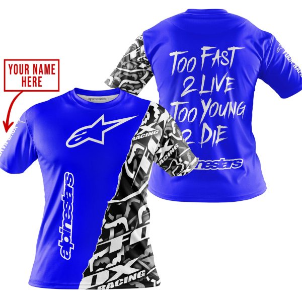 TOO FAST TO LIVE TOO YOUNG TO DIE - LIMITED EDITION - CUSTOM NAME - ALPINESTARS - BLUE - Image 4