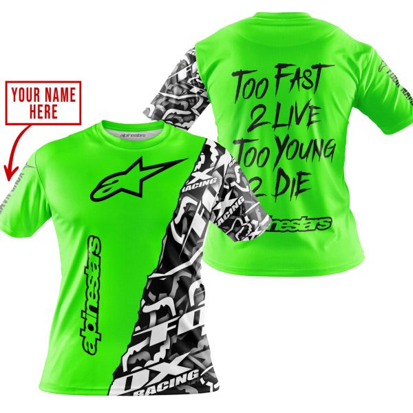 TOO FAST TO LIVE TOO YOUNG TO DIE - LIMITED EDITION - CUSTOM NAME - ALPINESTARS - GREEN - Image 4