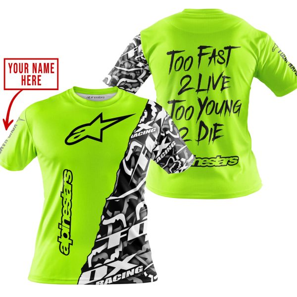TOO FAST TO LIVE TOO YOUNG TO DIE - LIMITED EDITION - CUSTOM NAME - ALPINESTARS - NEON - Image 4