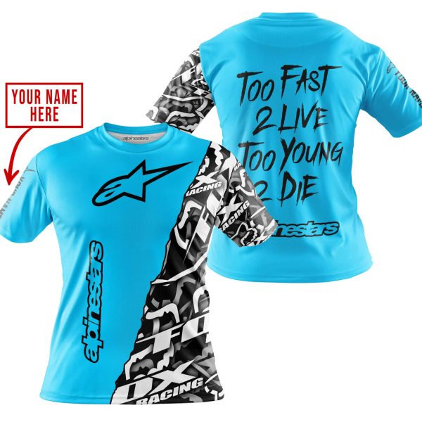 TOO FAST TO LIVE TOO YOUNG TO DIE - LIMITED EDITION - CUSTOM NAME - ALPINESTARS - SKY BLUE - Image 3